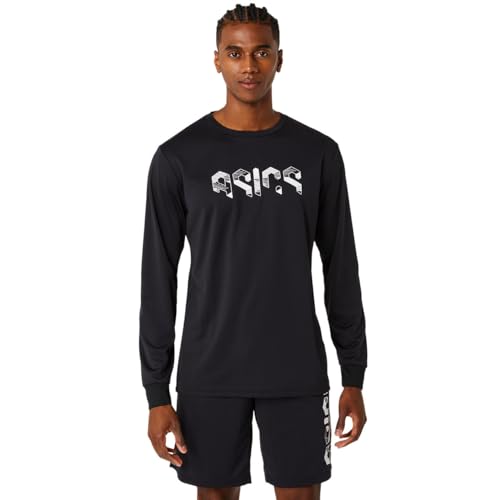 asics(アシックス) トレ−ニングウェア アシックスヘックスグラフィックドライ長袖シャツ 2031E700 メンズ パフォーマンスブラック×ブリリアントホワイト XL