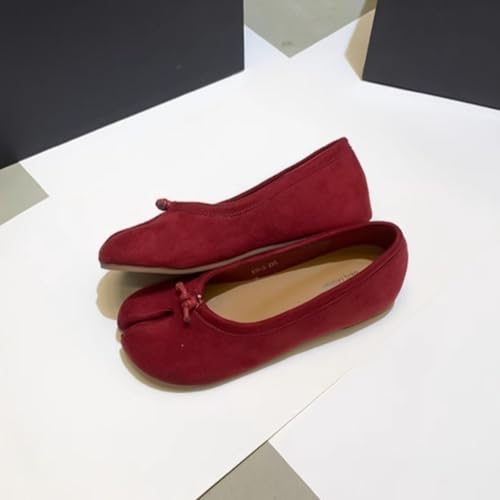 ZQW Women's Cute Suede Tabi Shoes Round Split-Toe Slip On Loafers Low Heel Casual Comfortable Ballet Flats Vacation Office4