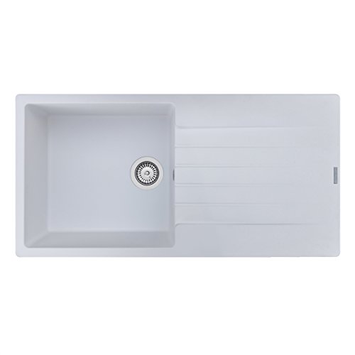 Reginox Harlem10 Kitchen Sink Single Bowl White Granite Inset Reversible Waste