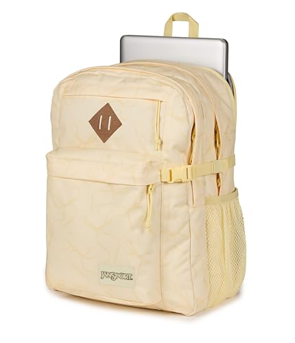 Image of JanSport Main Campus Backpack - Travel or Work backpack w 15-Inch Laptop Sleeve and Dual Water Bottle Pockets, Rows Of Bows Natural /Lemon Ice