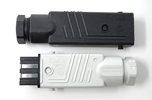 Hirschmann-Kupplung Stecker-Set für Jalousien, Markisen, Rollläden. 230 V. STAS 3 + STAK 3 Cover