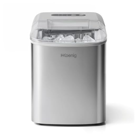 H.Koenig IJsblokjesmachine KB14, 12kg per dag, 2 IJsblokjes formaten, Automatisch, Elektrisch, Compact, Mobiel, zonder Installatie, Stil, 2.1 L, Ijsblokjes binnen 13 minuten, voor op Aanrecht, Zilver
