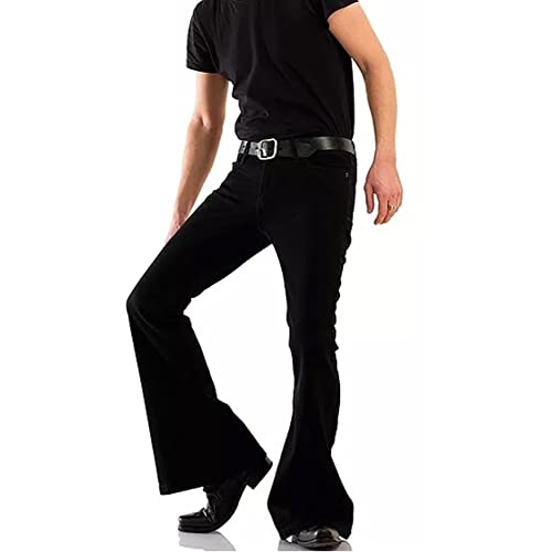 Men's Retro Cord Bell Floors Cord Flared Trousers 60S 70S Black #TOP1