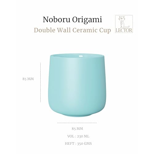 Image of LECTOR Noboru Origami Double Walled Ceramic Cup | 230ml Insulated Coffee Mug for Hot & Cold Coffee, Espresso, Tea & Drinks | 85mm Height | Stylish & Durable | Microwave Safe (Pack of 1) (Blue)