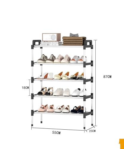 Image of 5-Tier Shoe Storage Rack | Space-Saving Free-Standing Shoe Organizer | Durable Metal Frame with Open Shelves | Ideal for Entryway, Closet, Bedroom fvewv (Simple)