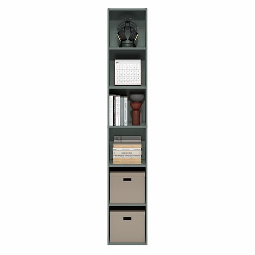 Image of Furinno LUDER Book Shelf, 6-Tier Tall Modern Bookshelf, Bookcase with Open Shelves, 9.3 x 12 x 71, for Living Room, Bedroom, Home Office, Sage Green