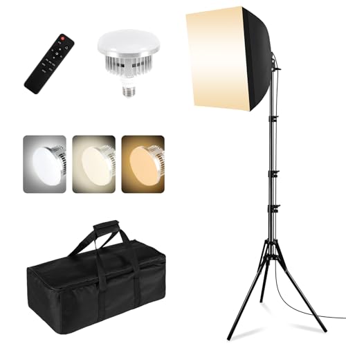AQIRUI Softbox Set mit Erinnerungsfunktion, Einstellbarer 40x40cm Softbox Licht mit 3000-6500k LED,Fernsteuerung und 150cm Stativ für Studio...