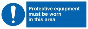 Viking Signs MP293-L62-1M "Protective Equipment Must Be Worn In This Area" Sign, 1 mm Semi-Rigid Plastic, 200 mm H x 600 mm W