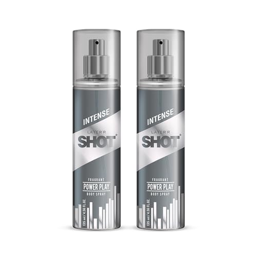 Image of Layer'r Shot Power Play Body Spray Combo for Men 135ml Pack of 2 | Premium Long-Lasting Fragrance | Bergamot, Sage, Leather & Oakmoss Notes | Everyday Deodorant | Skin-Friendly Perfume