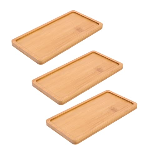POPETPOP 3 Piezas Bandejas de Bambú para Macetas Soportes Decorativos Rectangulares Resistentes y Versátiles para Suculentas Bonsáis y Decoración Interior y Exterior