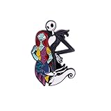 Jack And Sally Couple Brooch Classic Enamel Lapel Pin Badges Button Pins Cute Cartoon Horror Black Metal Dress Accessories Boutonniere Corsage for Backpack Gift for Women Men
