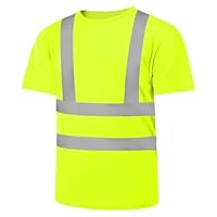 AUYAO Profi Warnschutz T-Shirt Warnkleidung Leicht Kurzarmshirt Kurzarm Hohe Sichtbarkeit Arbeitsshirt Warnshirt Reflektierend Arbeitshemd Hochsichtbares Bahn-T-Shirt Warnschutz Tshirt Herren Gelb L