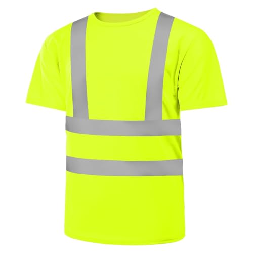 AUYAO T-Shirt de Protection Haute Visibilité, Vêtements de Sécurité Réfléchissant à Manches Courtes pour Homme - Tee Fluo Avertissement Workwear