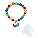 Caiyao Autism Awareness 7 Chakra Gemstone Natural Stone Beaded Bracelet Love Heart Cross Ribbon Round Puzzle Elastic Cord Autistic Bracelet for Women Men Friend Meditation Jewelry Gift-A heart