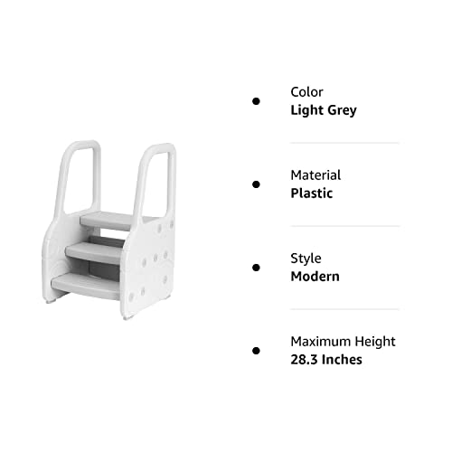 Katarus Toddler Step Stool For Kids Three Step Standing Tower For Kitchen Counter, Bathroom Sink & Toilet Potty Training, Children Step Up Learning Helper With Handles And Safety Non-Slip Pads, Grey #TOP7