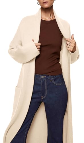 Image of Womens Long Sleeve Maxi Cardigan Open Front Oversized Knitted Sweater Coat Casual Lapel Warm Overcoat with Pockets