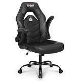 N-GEN Video Gaming Computer Chair Ergonomic Desk Office Chair for Adults with Lumbar Support Flip-Up Arms Adjustable Height Swivel Wheels PU Leather Executive Design for Home and Office (Jet Black)