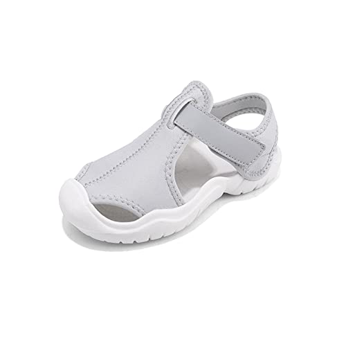 Toddler Athletic Water Shoes Hoop&Loop Boys Girls Water Shoes Slip On Closed-Toe Beach Swim Pool Sandals for Unisex Kids Grey 25