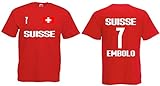 Öko-Tex Standard 100 Schweiz-Suisse Embolo Herren T-Shirt EM 2020 Trikot Look Style Shirt Rot XXXL