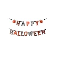 Henbrandt Happy Halloween Bunting Set (Single Pack) - Spooky Party Banner Decorations - Indoor & Outdoor Decor for Kids, Adults, Home & Events - 2x 1.5M - Orange Black Patterns