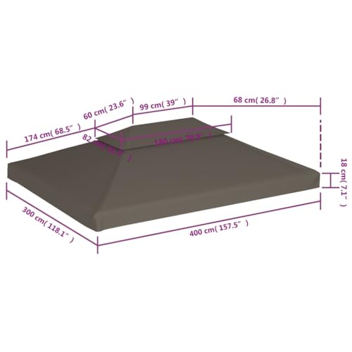 Toile de tonnelle 4x3 m taupe avec cheminée d'aération en polyester imperméable