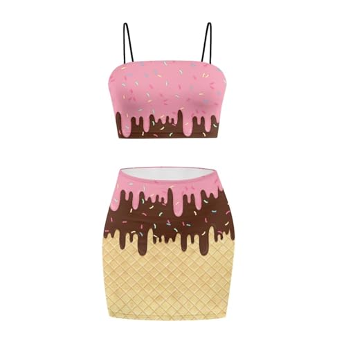 Image of Biyejit Women's 2 Piece Summer Outfits Spaghetti Strap Crop Tops and Bodycon Mini Skirt Dress Set Plus Size S-4XL