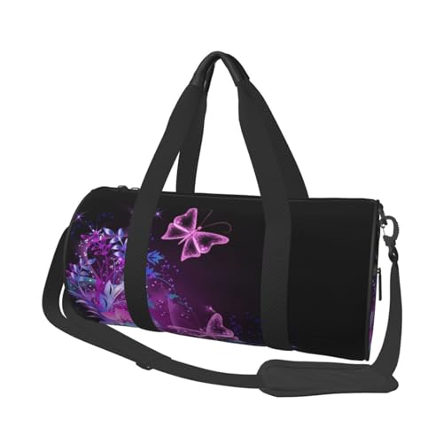 Sac de sport de voyage noir avec sangle réglable et motif papillon