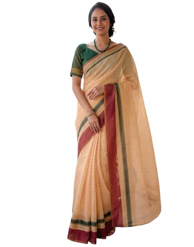 Image of SIRIL Women's Cotton Linen Printed, Zari Border One Minute Ready To Wear Saree With Unstitched Blouse Piece
