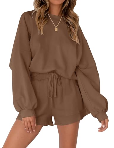 Image of MEROKEETY Women's 2023 Fall Oversized Batwing Sleeve Lounge Sets Casual Top and Shorts 2 Piece Outfits Sweatsuit