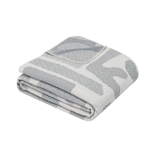 Ibena Kareli Decke 140x 200 cm - 100% Baumwolle, Made in Germany, weich, warm & waschbar, Baumwolldecke abstrakt grau weiß