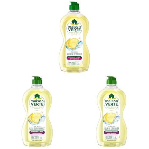 Maison Verte - Parfum aux Huiles Essentielles - Liquide Vaisselle - Parfum Fleur de Citronnier - Dégraissant à Froid - Pour Peaux Sensibles - 95%...