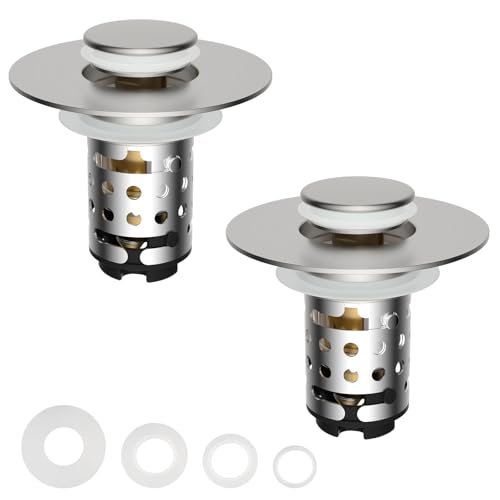 2PCS Universal Bathroom Sink Drain Strainer Hair Catcher, Brushed Nickel