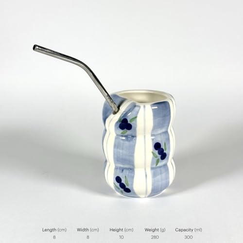 Image of SNS Ceramic Tumbler Mug Set with Straw (Pack of 2) | Coffee, Tea, Iced Beverage & Juice Cup | Hot & Cold Drinkware | Aesthetic Designer Mug for Home, Office & Gifting (Blueberry Breeze Tumbler)