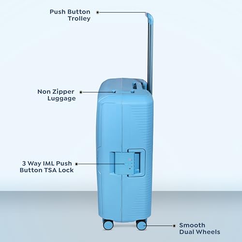 Image of CARLTON Locke Check-in Trolley Bag, 67.5cm | Medium | Hardsided Luggage| Smooth 8-Wheel Suitcase| TSA Lock with Anti Theft Zipper | Multipocket Convipack | 5-Year International Warranty (Light Blue)