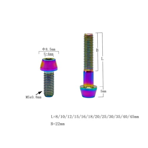 Image of RISON Titanium Bolts Ti Bolt M5*0.8 * 8 Hex Tapered Socket Head 5Pcs Rainbow Titanium Hex Tapered Head Bolt Screw for Bike stem