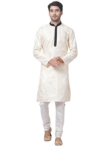 Image of VASTRAMAY Men Soft Cotton Kurta with Buttoned Cuff & Churidar Pyjama Set - Comfortable Ethnic Wear for Eid, Holi, Weddings & Festive Occasions - Stylish Traditional Cotton Kurta Pyjama