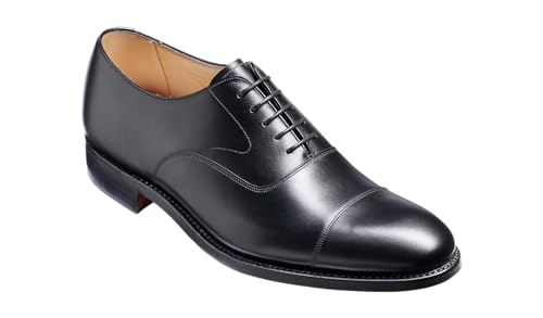 BARKER Malvern Oxford Richelieu Chaussures habillées pour homme en cuir de veau soudées Goodyear fabriquées en Angleterre, Black Calf, 41.5 EU