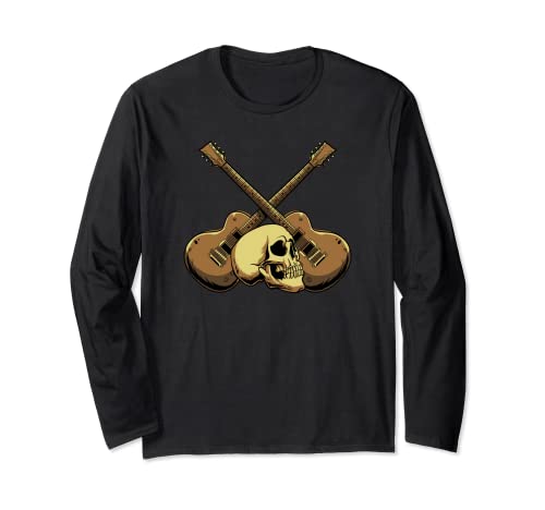 Electric Guitar Musician - E-Guitar Skull Rock Guitarist Long Sleeve T-Shirt, Black