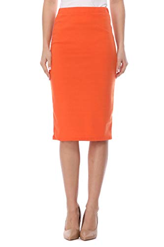 Women's Casual Elastic Band High Waist Stretch Office Work Solid Midi Skirt Made in USA