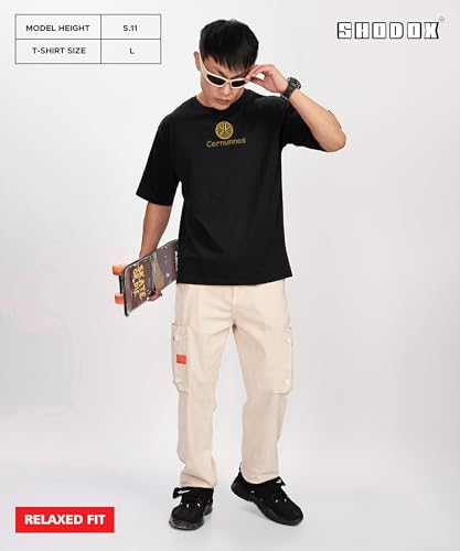 Image of SHODOX Bio-Washed Anti Bacterial 100% Pure Cotton Men's Oversized Aesthetic Premium Printed T-Shirt | Cozy Soft, Less Wrinkles Loose Fit, Drop Shoulder, Korean Baggy Style Tees for Mens