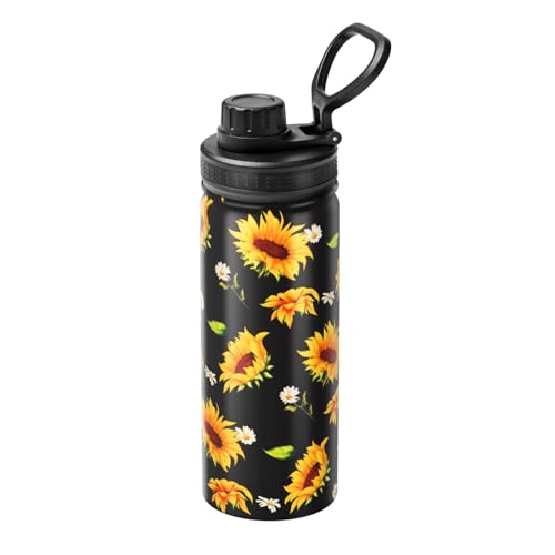 Cerburny Botella de agua con diseño de girasol, de acero inoxidable, aislada, con tapa, boca ancha, para gimnasio, deportes, regalo para mujeres, mamá, madre