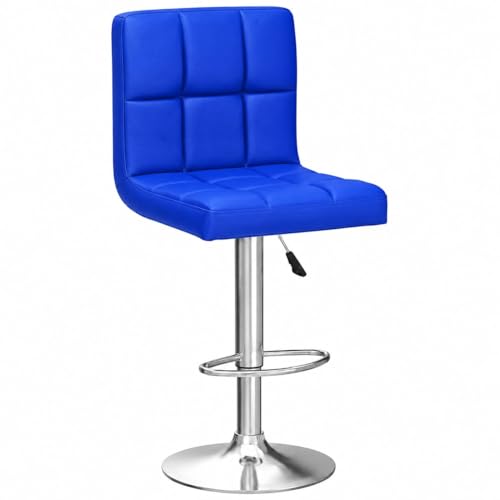 Image of Kemon KaiMeng Modern Adjustable Swivel Bar Stool Chair with Backrest, PU Leather Hydraulic Counter Stool with Footrest for Kitchen Island, Cafe & Home Bar, Blue, Square Tufted Back Stool
