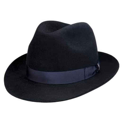 Borsalino Marengo Haarfilz Bogarthut Haarfilzhut Fedora Herrenhut für Herren Filzhut Wollhut mit Ripsband Herbst Winter (58 cm - blau)