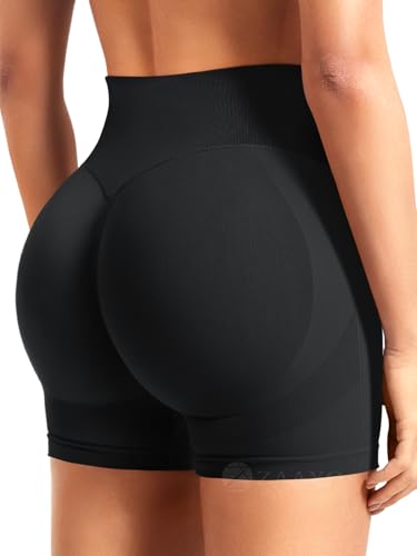 ZAAYO Damen Workout Shorts 3.6 " Scrunch Shorts Nahtlose Booty Hoch Taille Butt Lifting Gym Yoga Biker Short Schwarz S