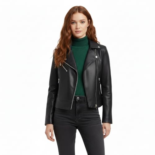 Women Biker Leather Standard Length Faux Jacket