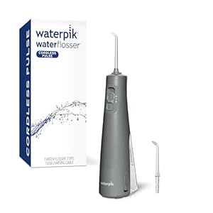 Waterpik Cordless Pulse Rechargeable Portable Water Flosser for Teeth, Gums, Braces Care and Travel with 2 Flossing Tips, Waterproof, ADA Accepted, WF-20 Gray, WF-20CD017
