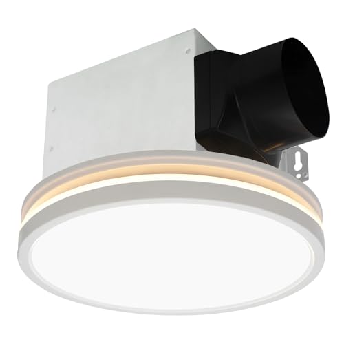 Image of Akicon Bathroom Exhaust Fan with Light, 80 CFM 2.0 Sones Bathroom Fan for Ceiling, 3CCT 15W Dimmable LED Light and 3.5W Nightlight Vent Fan Combo for Home, Round, White
