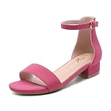 Athlefit Girls Sandals Open Toe Ankle Strap Low Heels Girl Dress Shoes For Toddler Little Big Kid Size 4