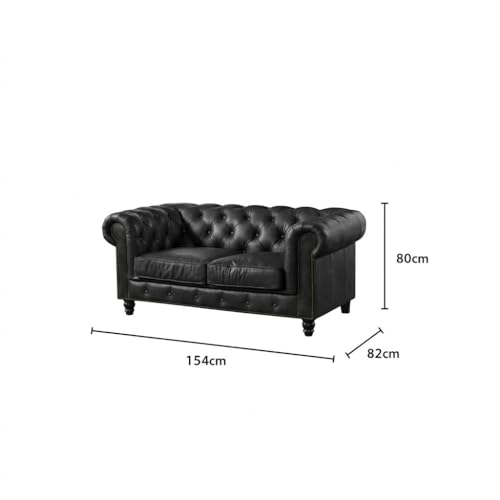 Image of Modern Classic Design Leatherette Luxury Chester Sofa Set with Button Tufted, Sofa for Living Room Home, Office, Living Room Set, Hotle and Lobby (Black, 2 Seater Sofa)