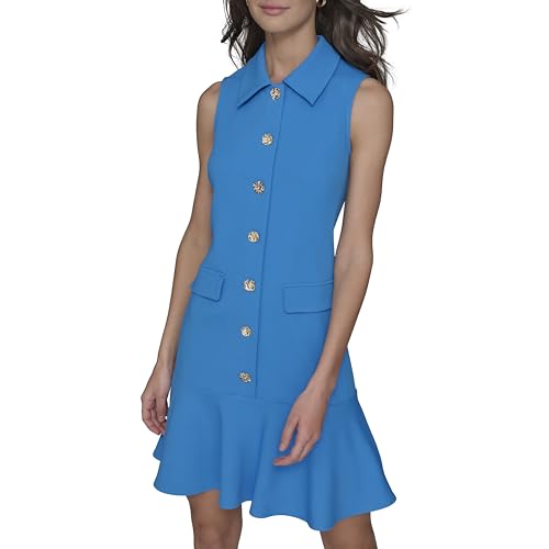Image of Karl Lagerfeld Women's Sleeveless Collared Button Front A-line Mini Dress